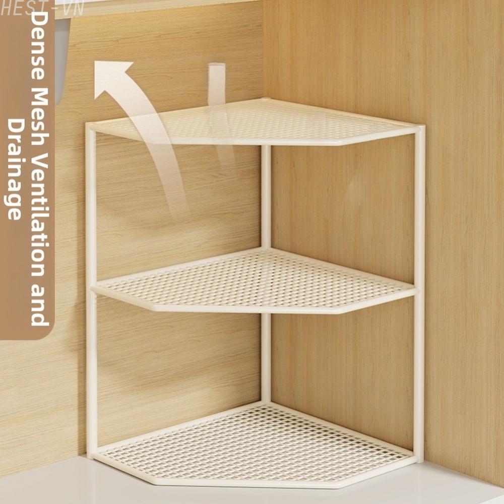 Compact Iron Art Corner Shelf for Kitchen with Ventilated Mesh Base 34.5 25 12cm