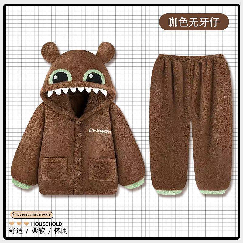 Coral Velvet Pajamas Women's Autumn and Winter Fleece-Lined Thickened 2025 New Toothless Long-Sleeve