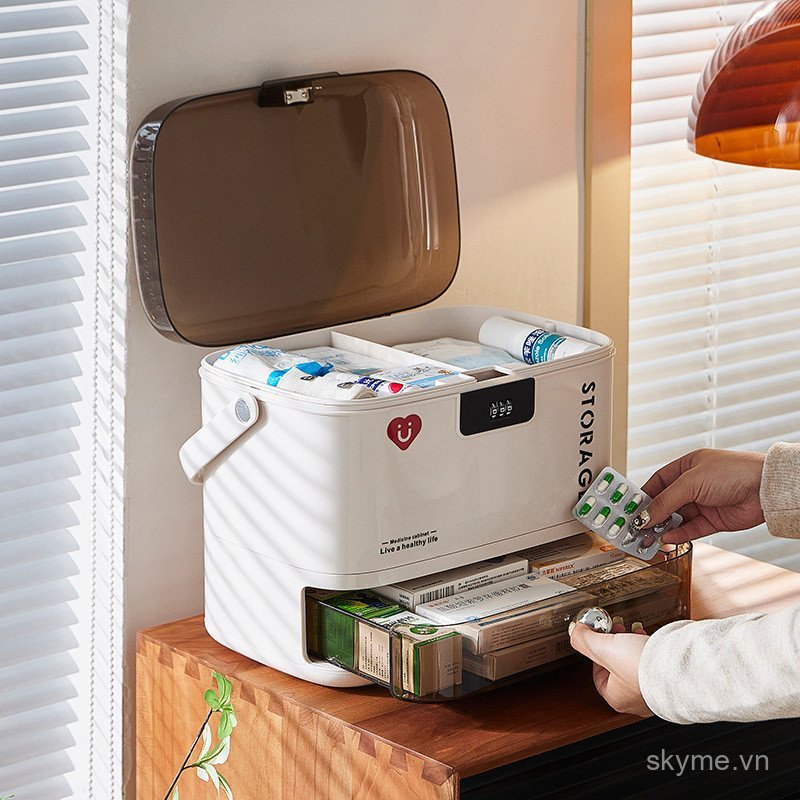 Hộp Thuốc Hộ Gia Đình Kích Thước Lớn Hộp Y Tế Hộp Thuốc Túi Thuốc Khóa Mật Khẩu Hộp Bảo Quản Đồ Dùng