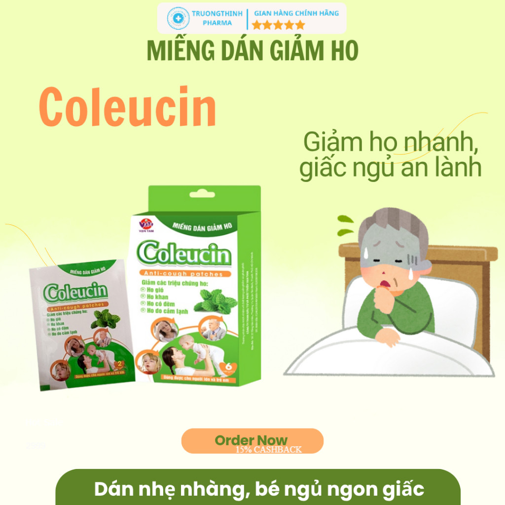 Miếng dán giúp giảm ho hiệu quả, giúp làm ấm phổi, hạn chế ho về đêm hiệu quả Coleucin