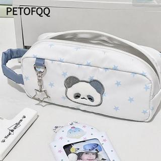 Túi Đựng Bút PETOFQQ, Bút Chì Họa Tiết Gấu Trúc Ngôi Sao Trắng, Cầm Tay Đa Năng Dung Tích Lớn Di Động Túi Văn Phòng Học Văn Phòng