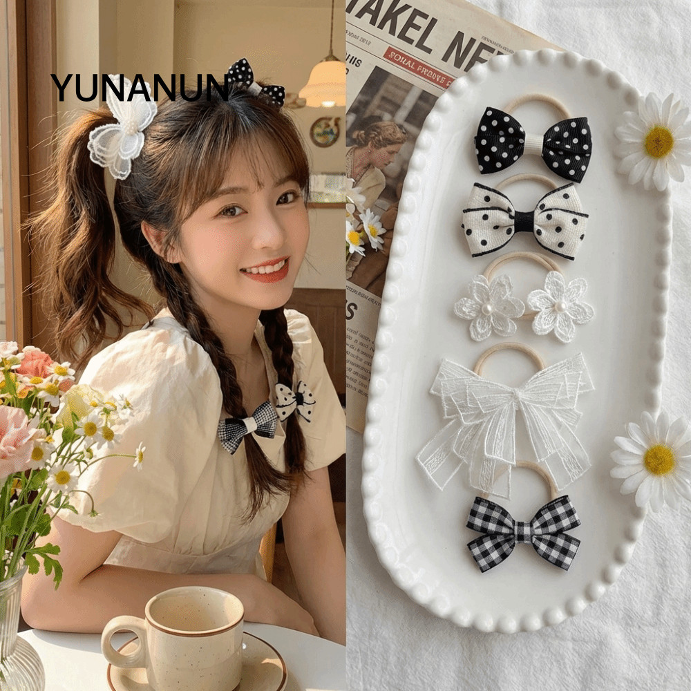 YUNANUN 10 Dây Buộc Tóc Hoa, Dây Buộc Tóc Trẻ Em Co Giãn Màu Trắng Nơ Dây Buộc Tóc, Thời Trang Handm