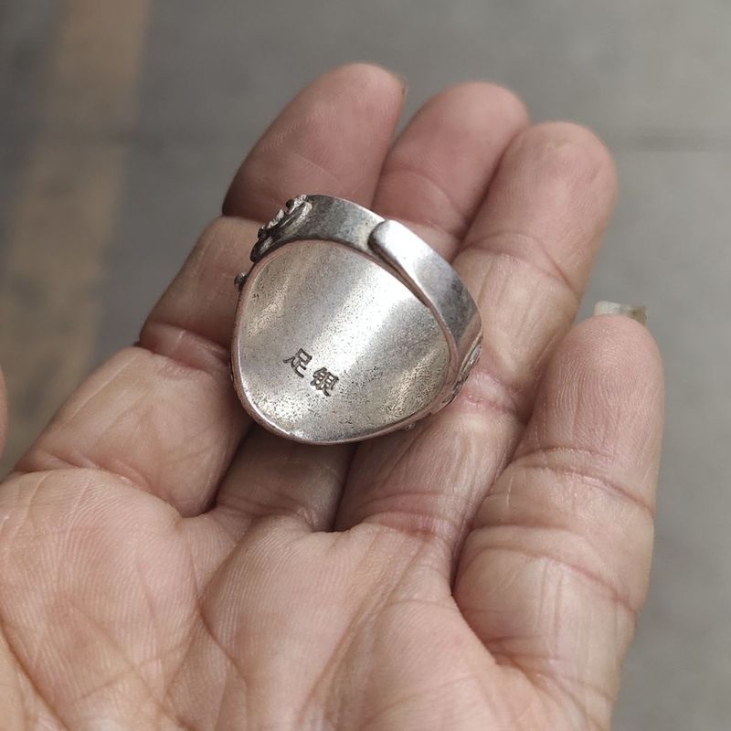 Nhẫn bạc nguyên chất cổ nhà Thanh với lanolin ngọc, miễn phí vận chuyển