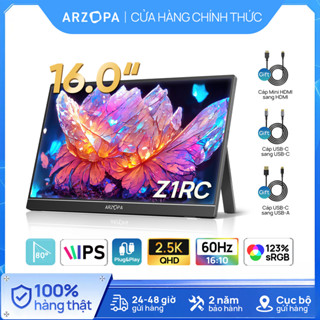 ARZOPA Z1RC, Màn hình di động 16 "2.5K, Giá đỡ chân đế HDR 2560x1600, Màn hình máy tính xách tay HDMI 500nits 8bit QHD USB-C, Màn hình IPS 16: 10 cho điện thoại Mac PC PS Xbox Switch