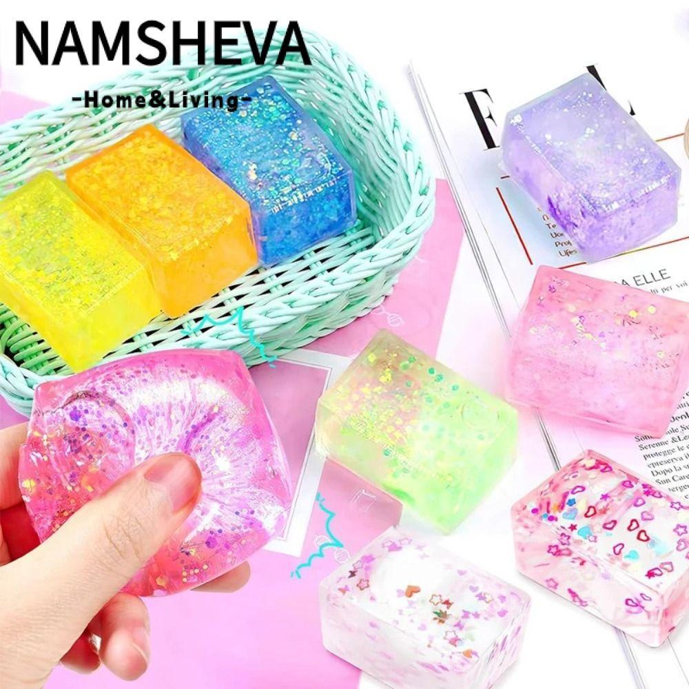 NAMSHEVA Long lanh Squishy Cube, Gel giải nén tăng chậm, Đường mạch nha sáng tạo Kết cấu mềm Squishy