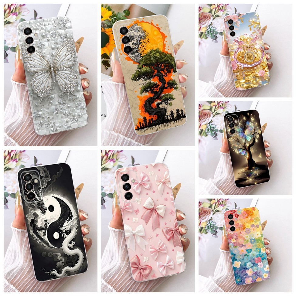 Dành Cho Samsung M23 5G Ốp Lưng M236B Trong Suốt Mèo Dễ Thương Thời Trang Bướm Ngộ nghĩnh 2D Sơn Vỏ 