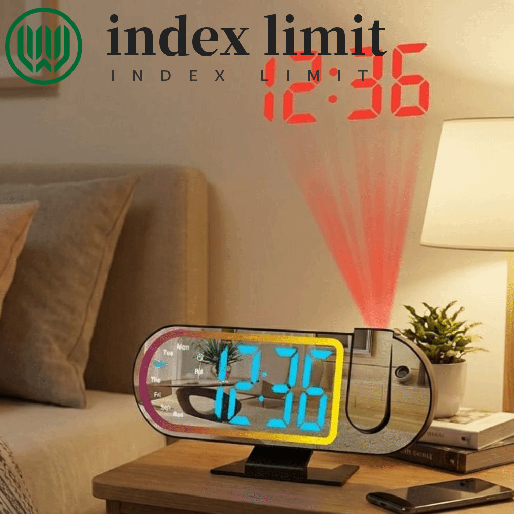 Đồng hồ báo thức chiếu GIỚI HẠN INDEX, Đồng hồ chiếu LED đầy màu sắc màn hình lớn, Đồng hồ ngủ Nhiệt