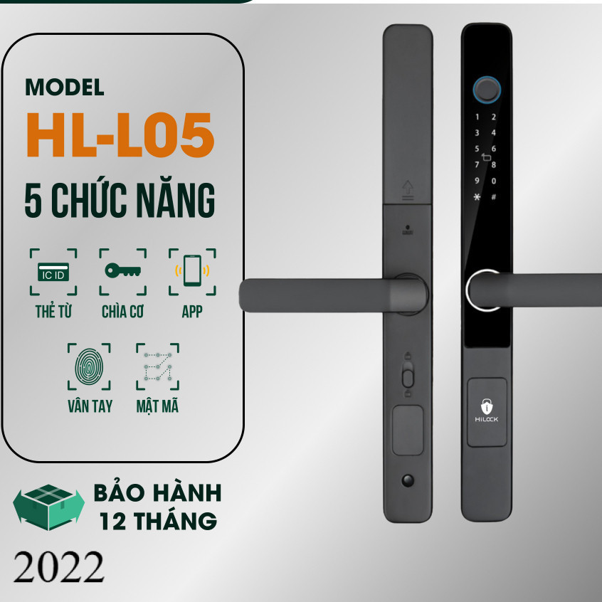Mẫu 2022 Khoá cửa vân tay HL - L05 cửa gỗ, sắt, cửa nhôm, nhôm xingfa, nhựa lõi thép, cửa bản mỏng n