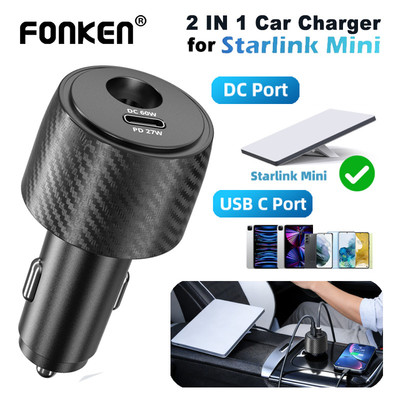 Bộ sạc xe hơi Mini Starlink 30V / 2A DC + PD27W Bộ chuyển đổi tăng cường Hỗ trợ chính thức 50M cho RV / Thuyền / Trailer / Xe tải