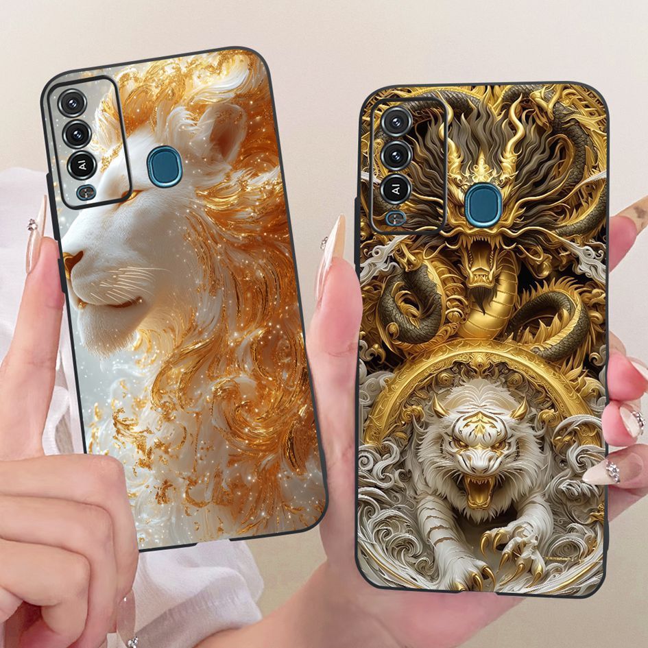 Dành Cho Itel P37 Pro Ốp Lưng P37 P651L Vỏ Hoạt Hình Thoáng Mát Rồng Mềm Màu Đen Silicon Chống Sốc Ố