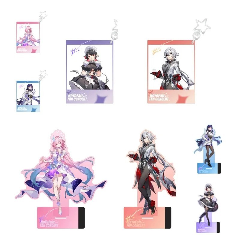 Móc khóa Anime Standee mô hình Mica Arlecchino Raiden Mei Ellen Joe Elysia trang trí bàn học túi xác