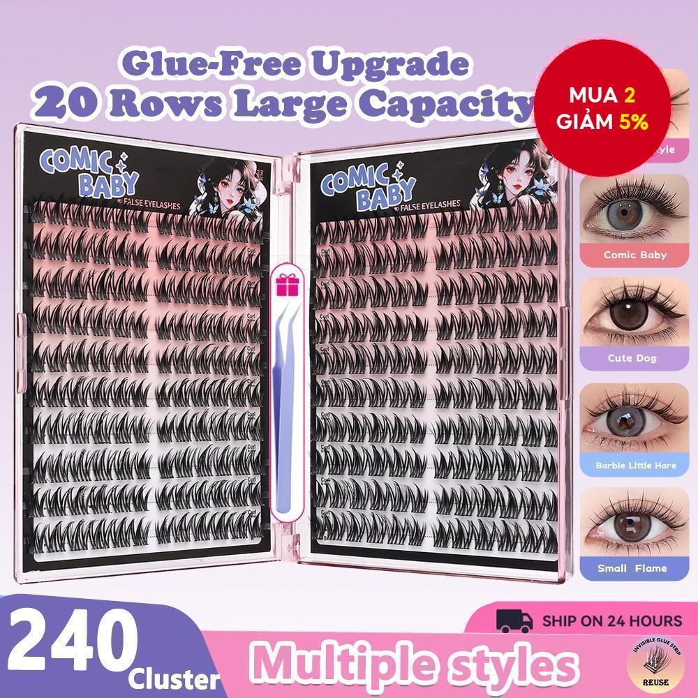 Comic Baby 160 / 200 / 240 Cụm Lông Mi Giả - 20 Hàng Mi 5 Kiểu Manga Bộ Nối Mi Wispy Tự Nhiên