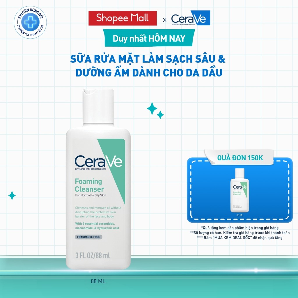 Sữa rửa mặt giúp làm sạch sâu dành cho da dầu  Cerave Foaming Facial Cleanser 88ml