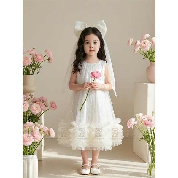 [CREAMY KIDS] GLORIA DRESS – Váy Công Chúa Gloria Kèm Kẹp Nơ Cho Bé Gái, Đầm Voan Dự Tiệc Cao Cấp