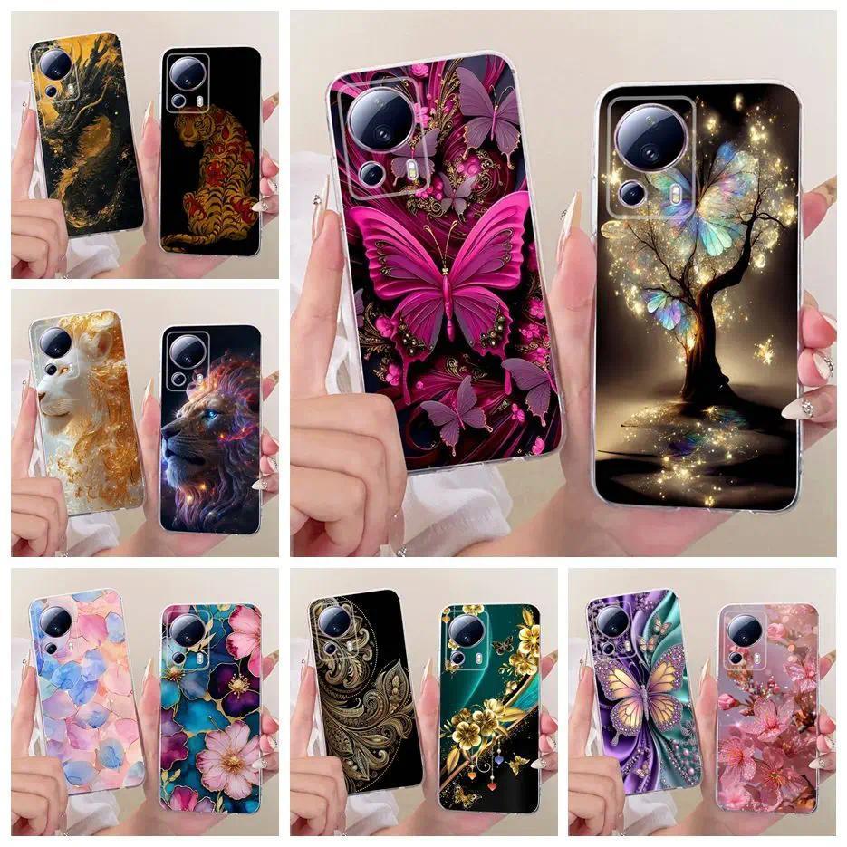 Dành Cho Xiaomi 13 Lite Ốp Lưng Luxuy Hoa Bướm Sơn Bao Silicon Mềm Ốp Lưng Điện Thoại Xiaomi Mi 12 L