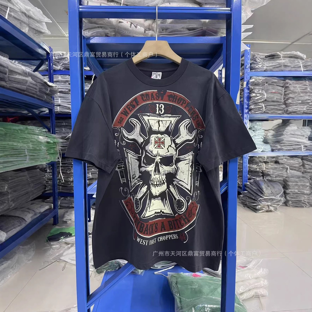 R5MX West Coast Choppers West Coast Motorcycle Washed and Distressed Vintage Style T Short Sleeve Sh