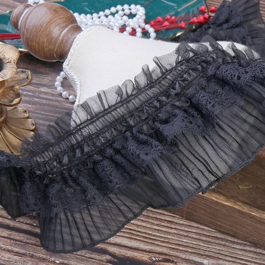 2 / 5Yard 7.5cm Xếp Ly Ren Viền Lãng Mạn Lưới Ren Ruy Băng Cho Váy May DIY