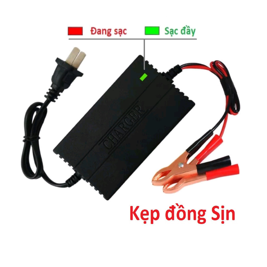 Sạc acquy 12v 2A Mẫu mới (Kẹp đồng lớn). Nạp bình acqui 12V ô tô, xe máy dung lượng từ 2AH đến 20AH