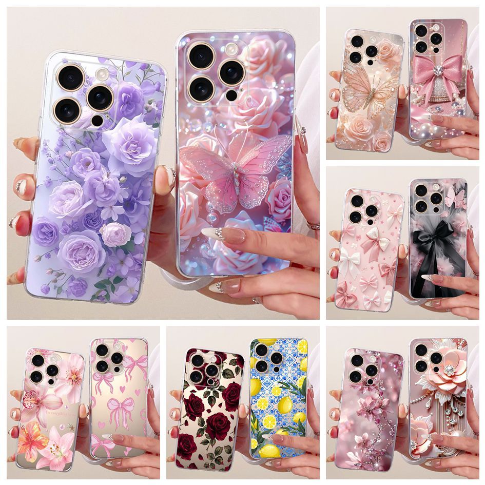 Vỏ Mới Cho iPhone 16 Pro 6.3 Inch / iPhone 16 Pro Max 6.9 Inch Ốp Lưng Hoa Phong Cách Mới Mềm Silico