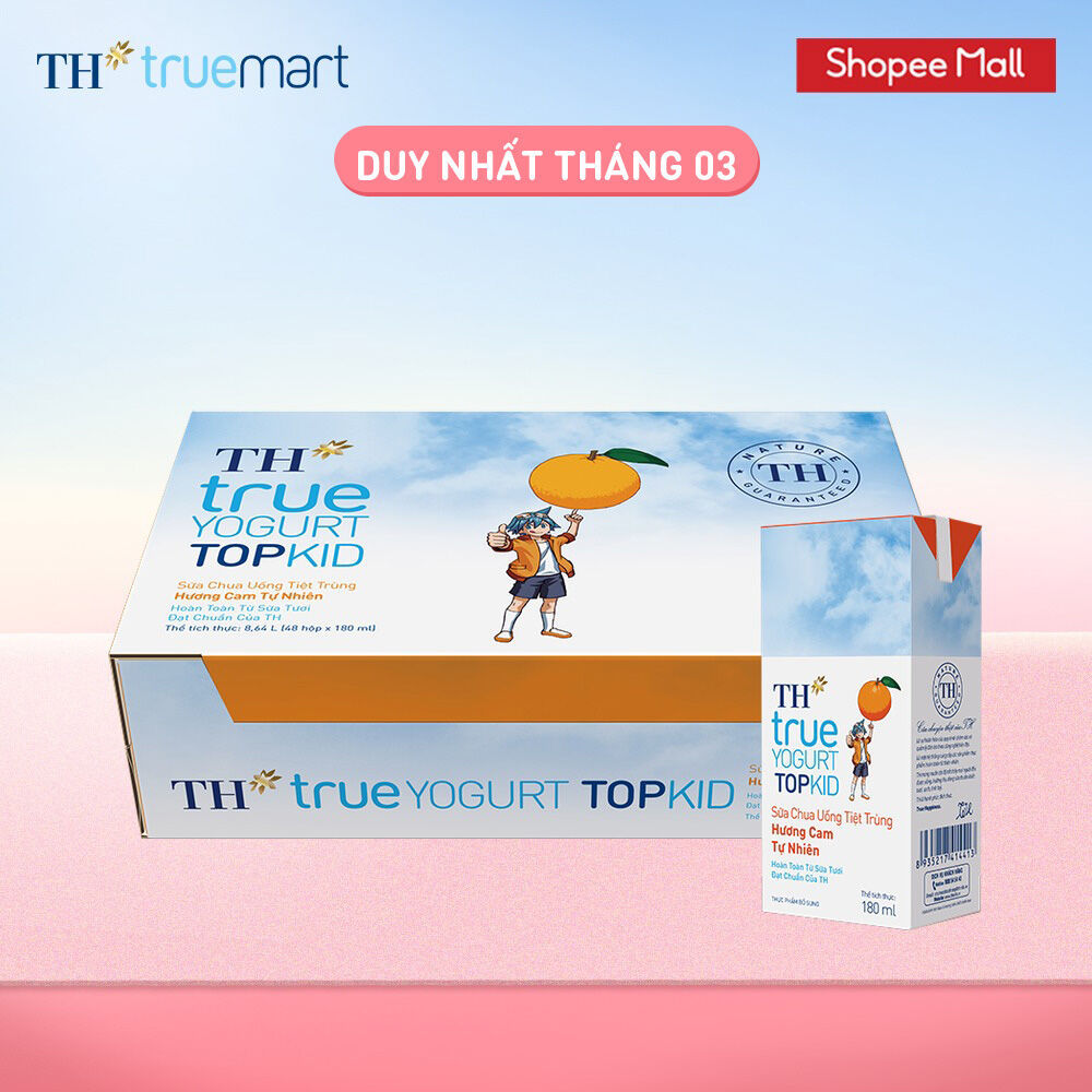 Thùng Sữa Chua Uống Tiệt Trùng TH true YOGURT TOPKID milk Hương Cam 180ml (48 Hộp)