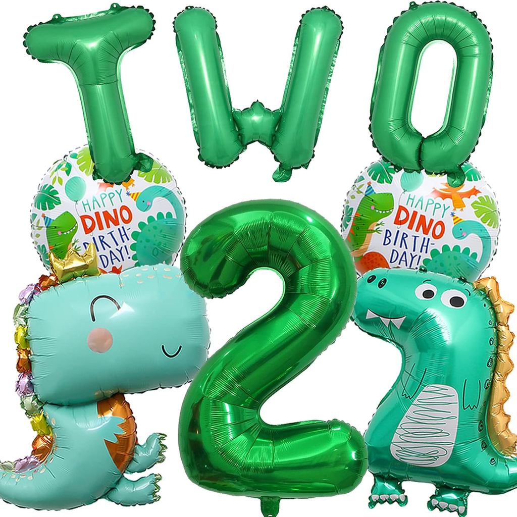 Bộ trang trí sinh nhật khủng long lần 2: Bóng bay khủng long, chữ "Two" và số 2 cho tiệc sinh nhật