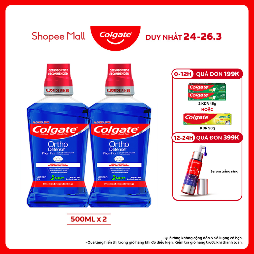 Combo 2 Nước súc miệng Colgate Ortho với công thức chuyên biệt cho người niềng răng 500ml