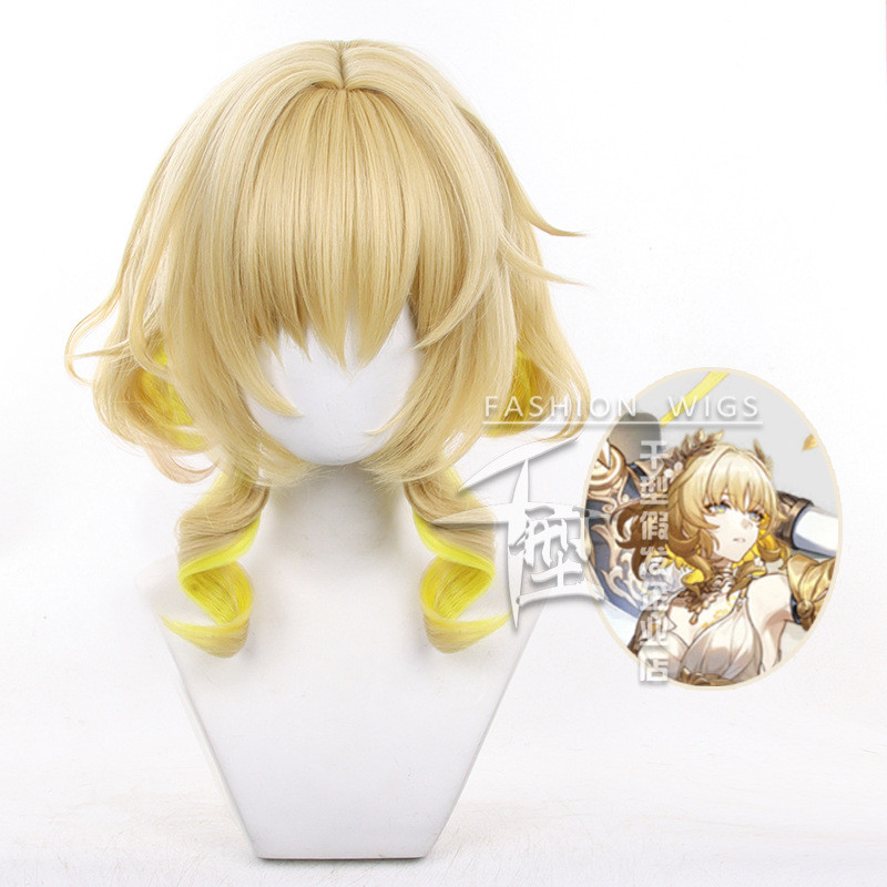 Aglaea Cosplay - Tóc giả Honkai Star Rail ngắn xoăn, chuyển màu ánh vàng, chịu nhiệt