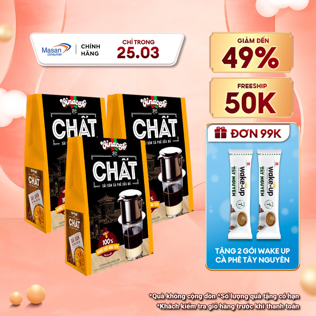 Combo 3 Cà Phê Vinacafé Chất Sài Gòn Cà Phê Sữa Đá - Hộp 10 Gói x 29g