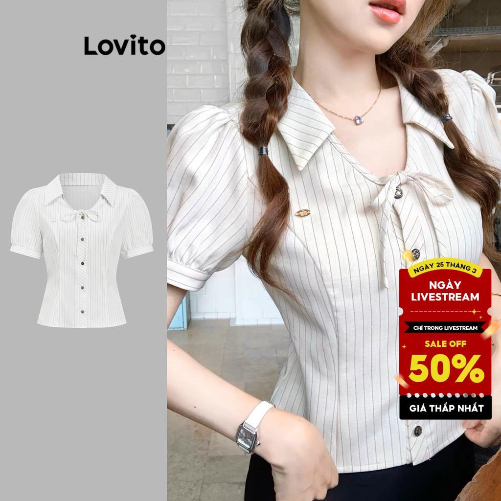 Áo kiểu nữ Lovito kim loại nút trước hoạ tiết sọc xinh xắn L110AD044