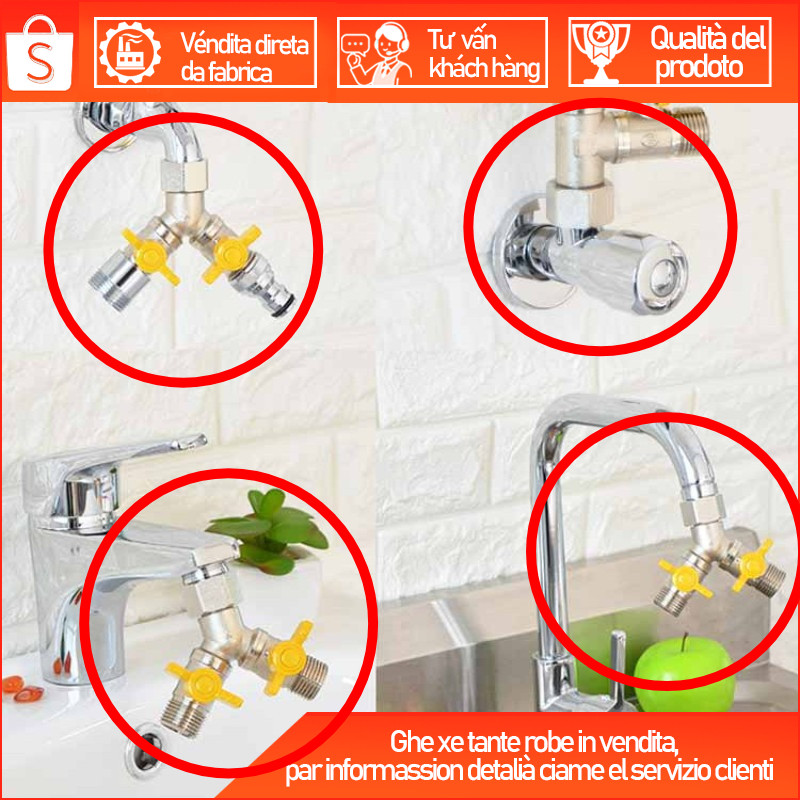 [Xjk] Máy giặt ống nước rửa xe một trong hai chiều 4 điểm Kết nối trực tiếp Van bi đồng Vòi chia nướ