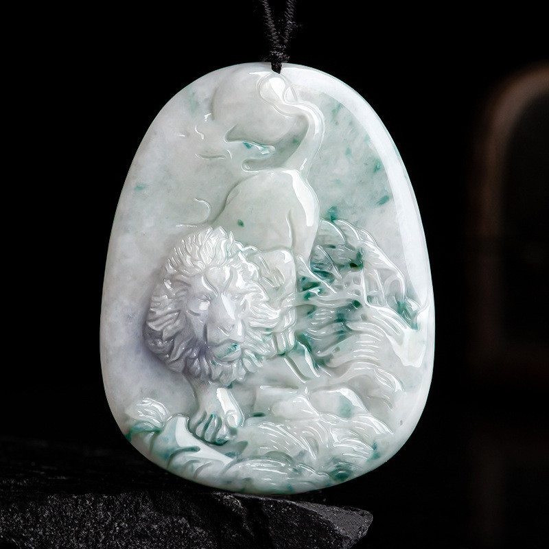 Natural Myanmar A Jadeite Lion Pendant, Animal Pendant for Men and Women