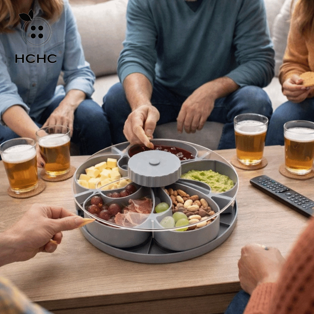 Khay đựng đồ ăn nhẹ xoay HCHC, Khay phục vụ chia đôi đa ngăn, Hộp đựng đồ ăn nhẹ có nắp Thiết kế xoa
