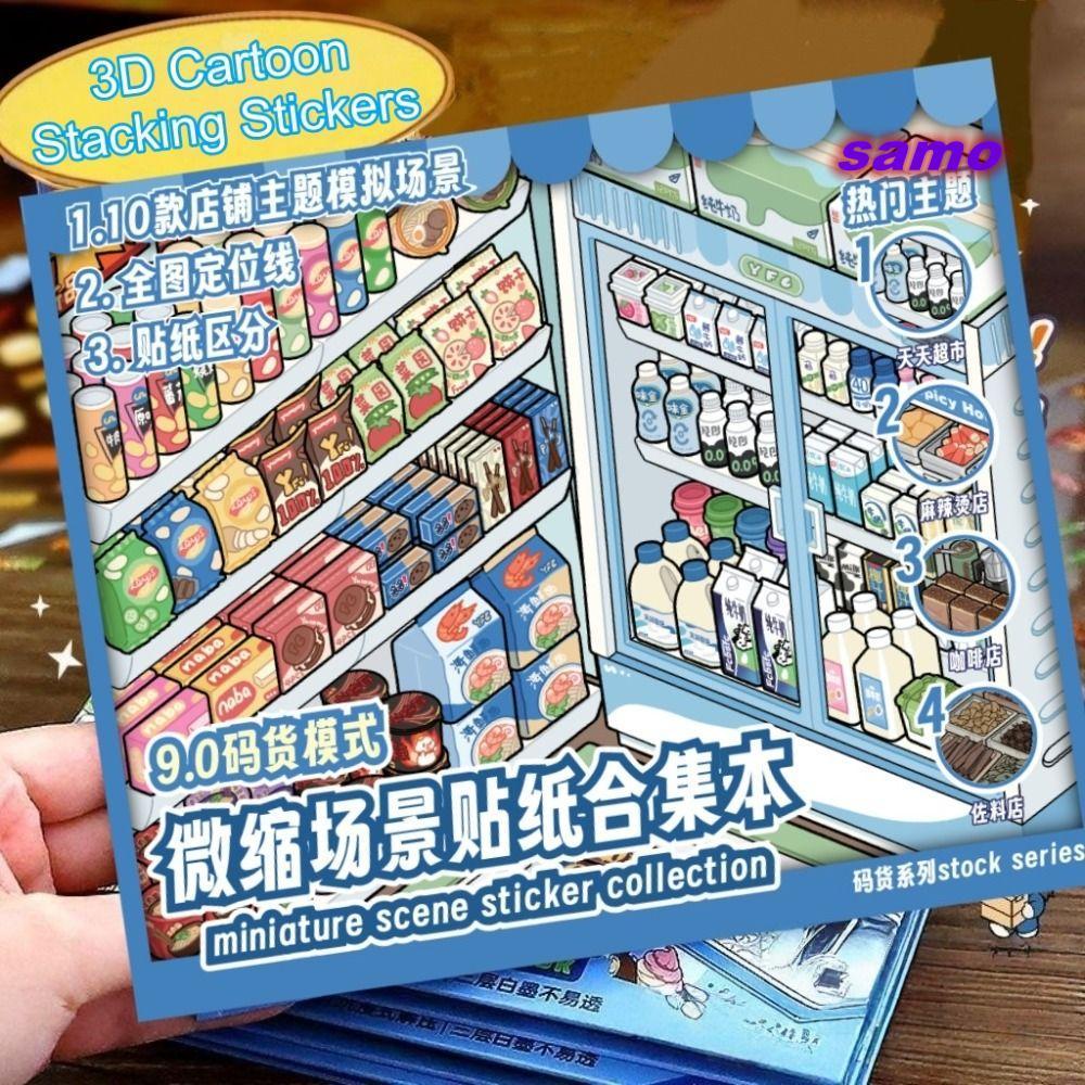 Nhãn dán phong cảnh SAMO, Nhãn dán cảnh cửa hàng PET cỡ lớn, 10 cảnh dễ thương 33 tờ Nhãn dán cảnh t