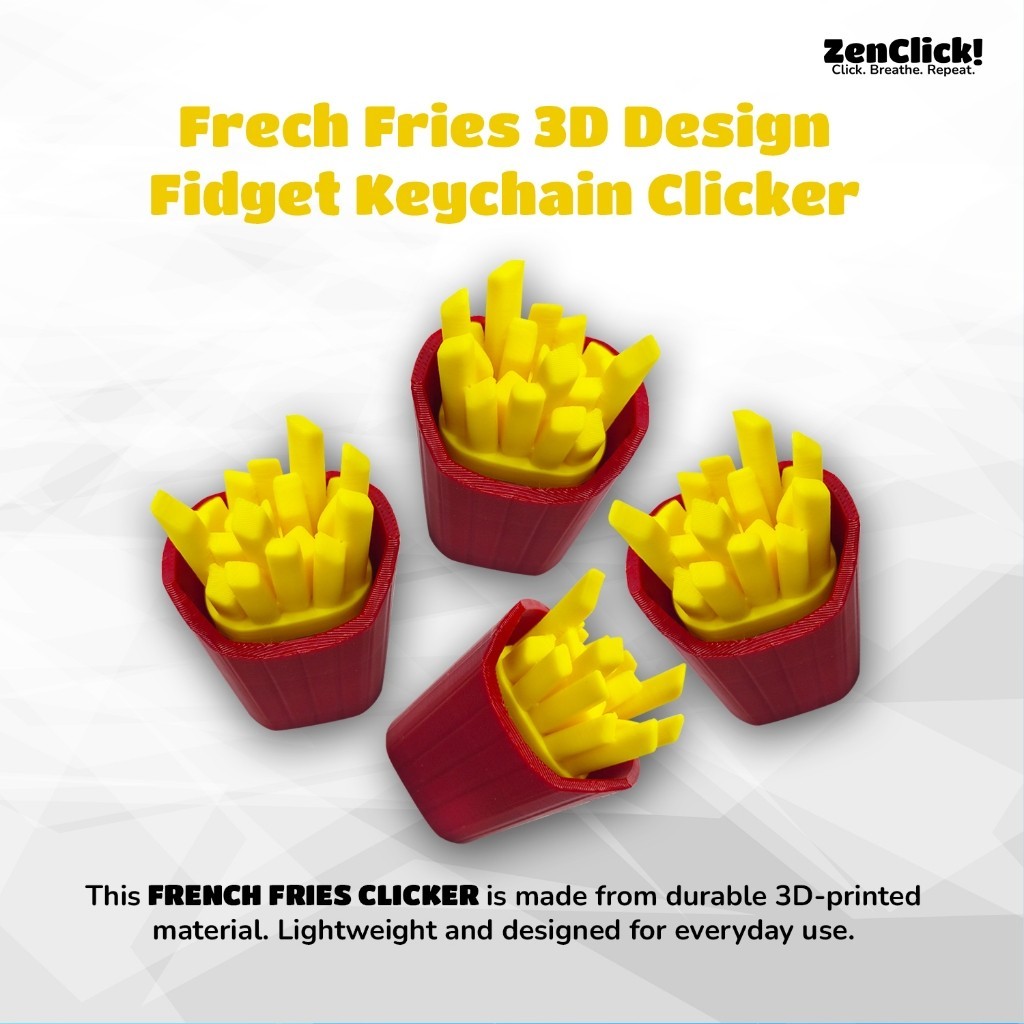 ZenClick French Fries Clicker Cute Aesthetic 3D Print Fidget Toy Keychain Stress Relief Relaxation