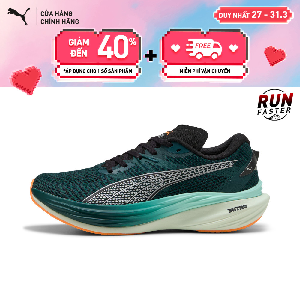 Giày Chạy Bộ PUMA Nam Deviate NITRO 3 Green Terrain-Heat Fire Màu Xanh Lá