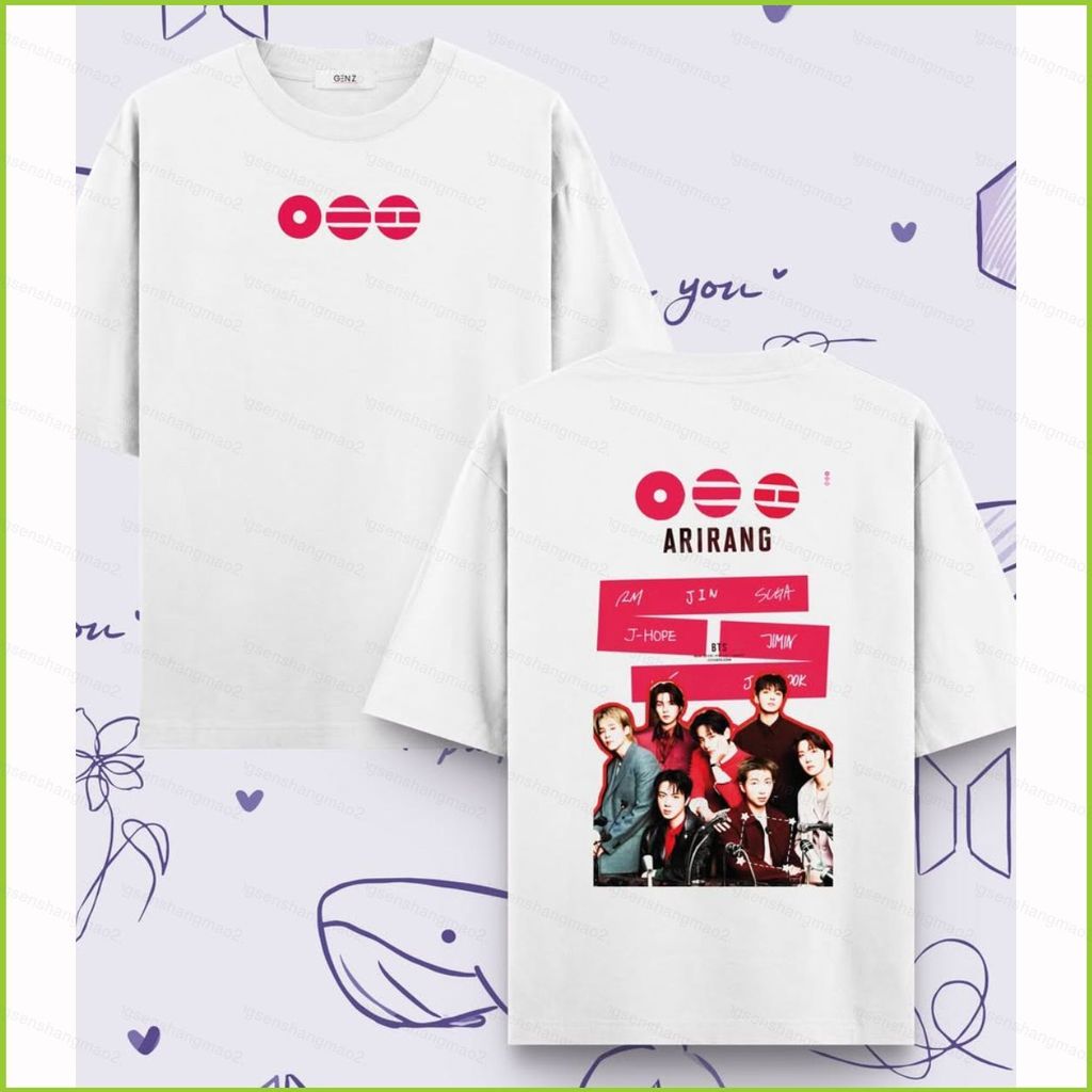 Áo thun cotton dày BTS và BT21 ARIRANG với hình ảnh các thành viên Jin, Suga, J-Hope, V, Jung Kook -