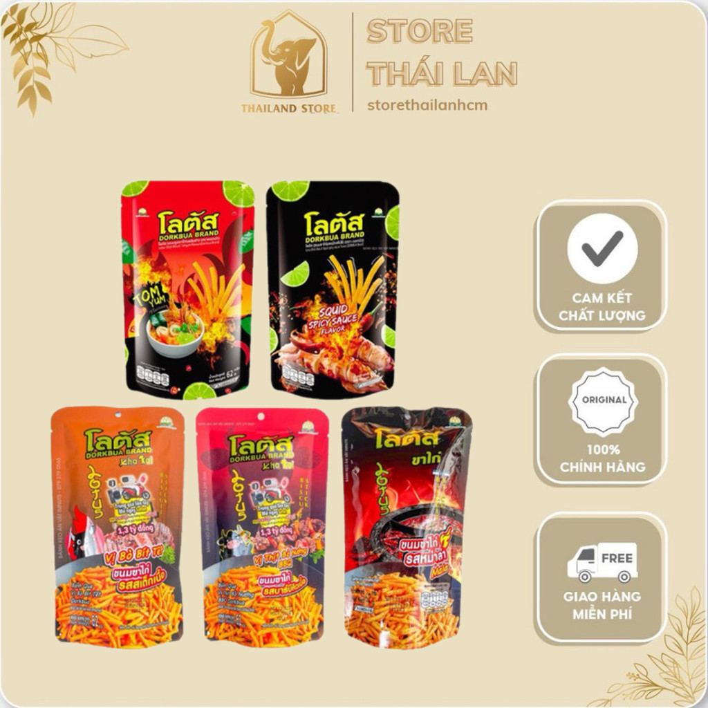 [GỚI LỚN 62gr][2 GÓI] Snack Bim Bim Que Thái Lan Dorkbua 62g – Bánh Tăm Giòn Tan, Nhiều Vị Hấp Dẫn