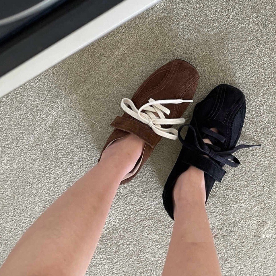 Sheepskin Version~Korean-style retro lace-up Velcro sports ballet shoes, genuine leather versatile c