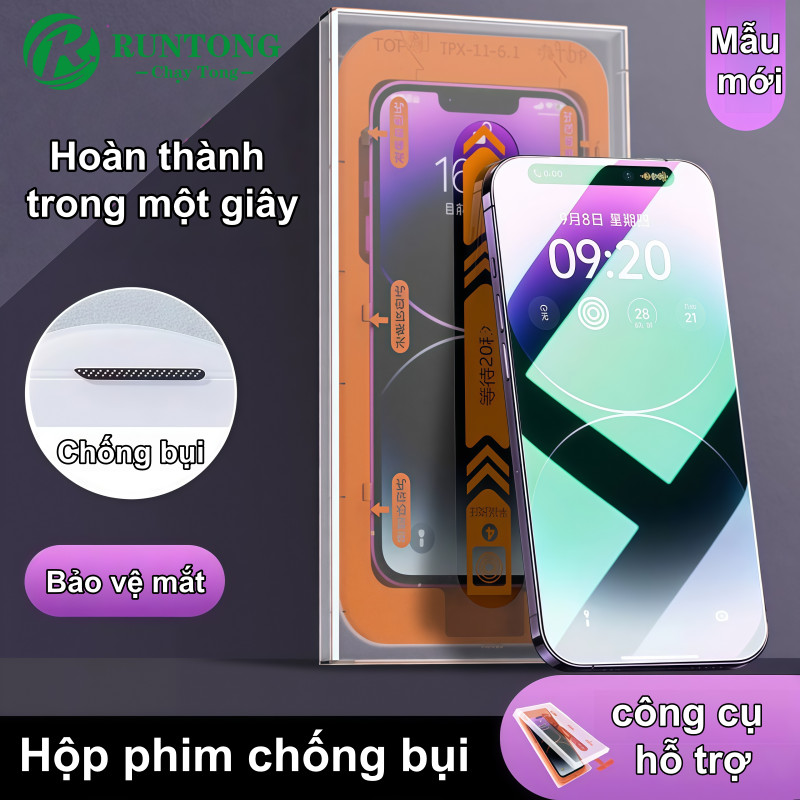 Kính cường lực iPhone hộp dán không bụi tự dán 3s không bọt khí 9H HD cho iPhone 11 12 13 14 15 16 1