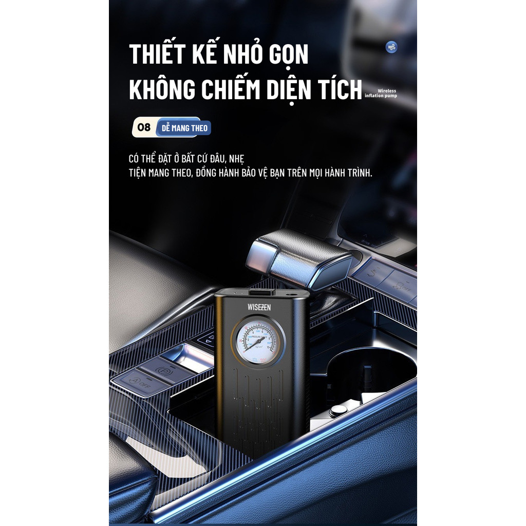 Bơm Lốp ô Tô Wisezen điện Xe Máy đạp Bóng Không Dây Cầm Tay Theo Dõi áp Suất Lốp Bảo Hành 24 Tháng | BigBuy360 - bigbuy360.vn