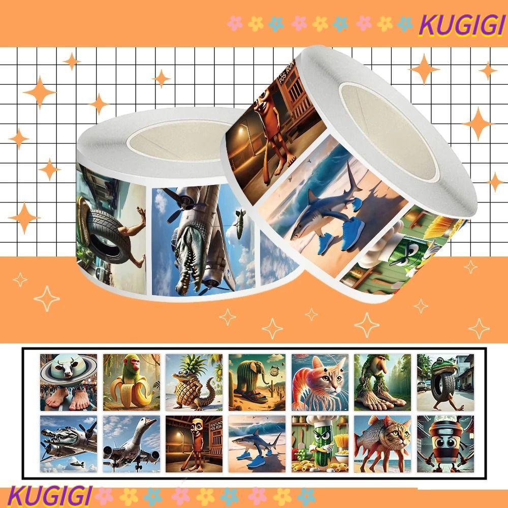 KUGIGIGI 500 Cái / Cuộn Talalero Tralala Dán, Thiết Kế Hoạt Hình Brainrot Động Vật Hoạt Hình Dán, 50
