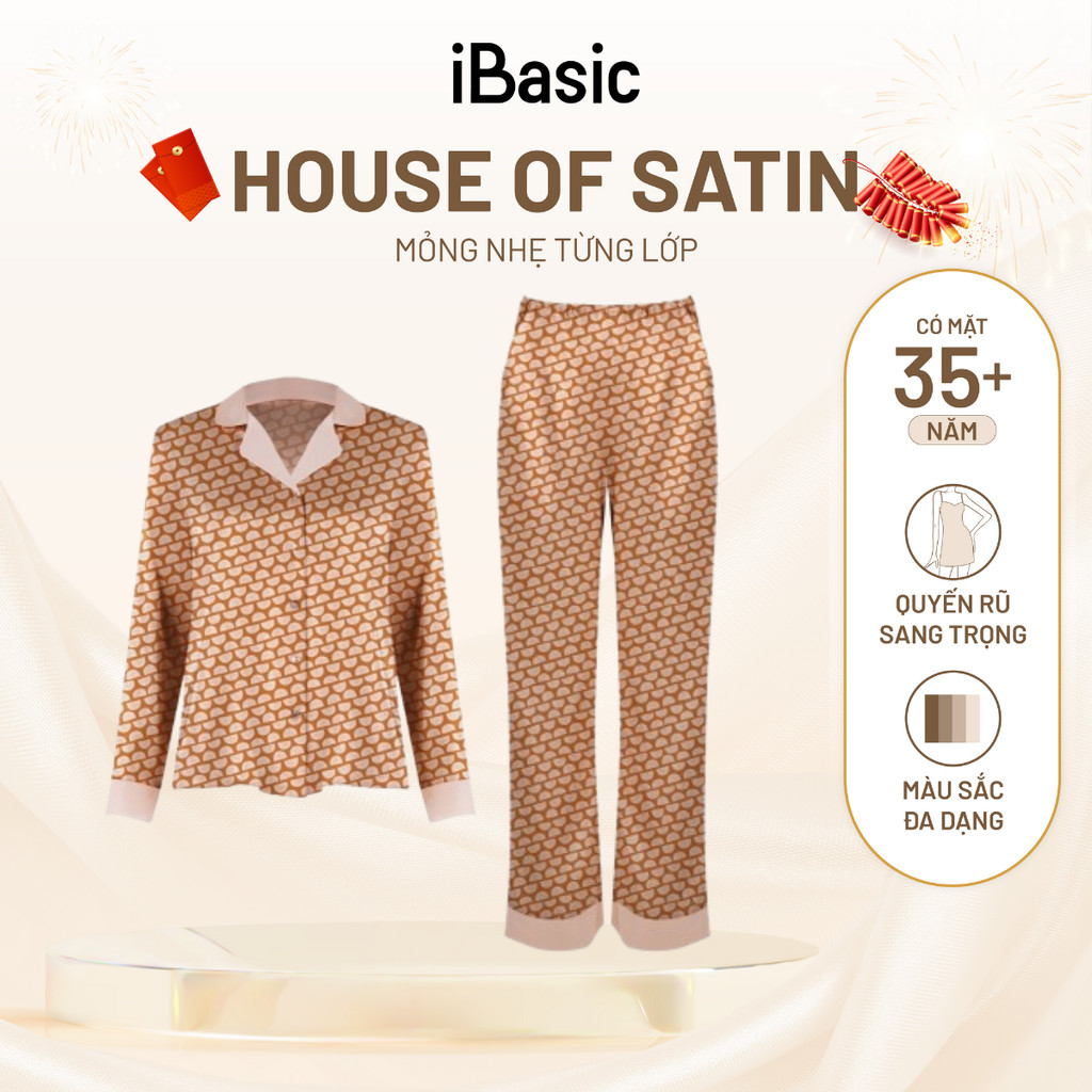 Đồ bộ nữ mặc nhà iBasic lụa satin pyjama tay dài - HOMW040