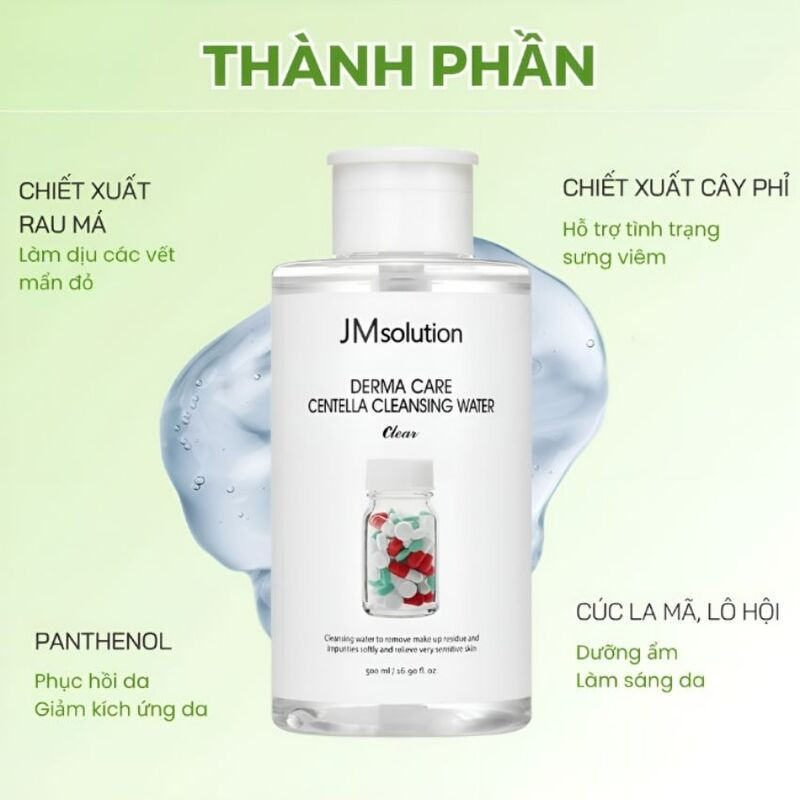 [Tem Phụ] Nước Tẩy Trang JMsolution Làm Sạch Và Cấp Ẩm Derma Care Centella Cleansing Water 500ml - J