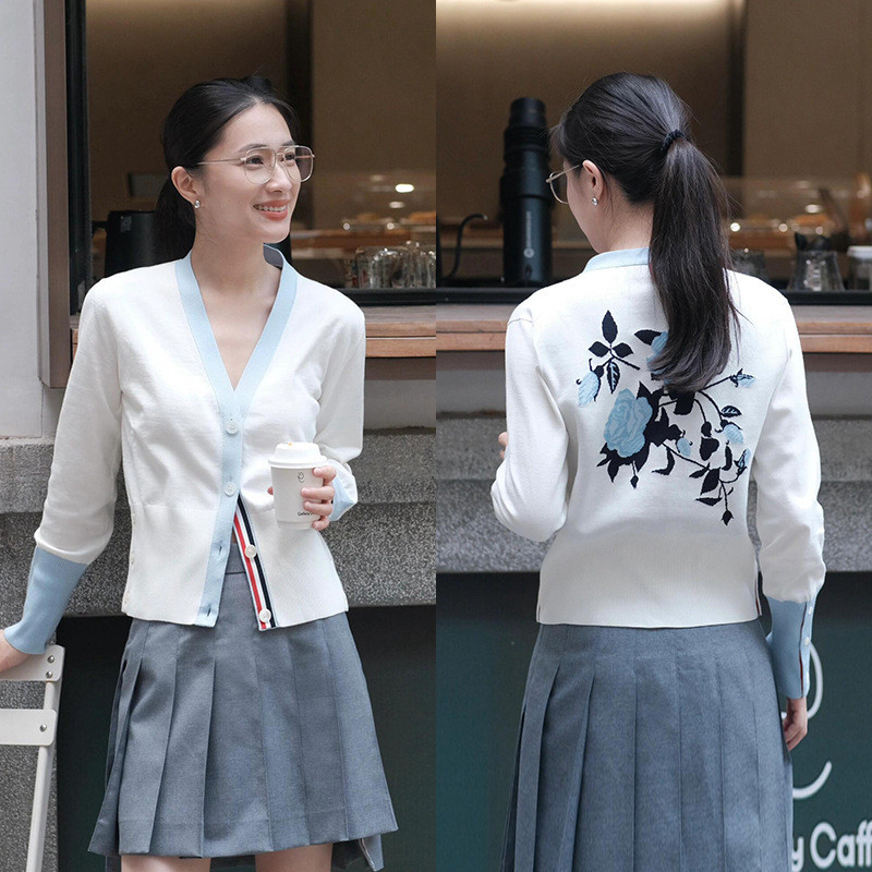 XFYQ TB Unique Design Back Rose Embroidery Jacket Color Block V Fashionable Versatile Age-Reducing K