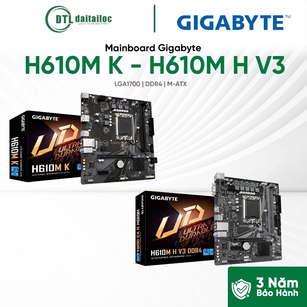 Mainboard bo mạch chủ Gigabyte H610M K & H610M H V3 LGA1700 M-ATX | Chính Hãng | Bảo hành 36 tháng