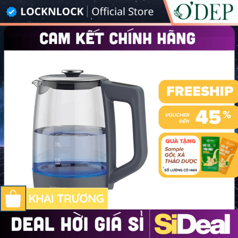 Ấm đun siêu tốc 5 mức nhiệt LocknLock Smart Glow Glass Electric Kettle 1.7L EJK276GRY - SIDEAL SIA