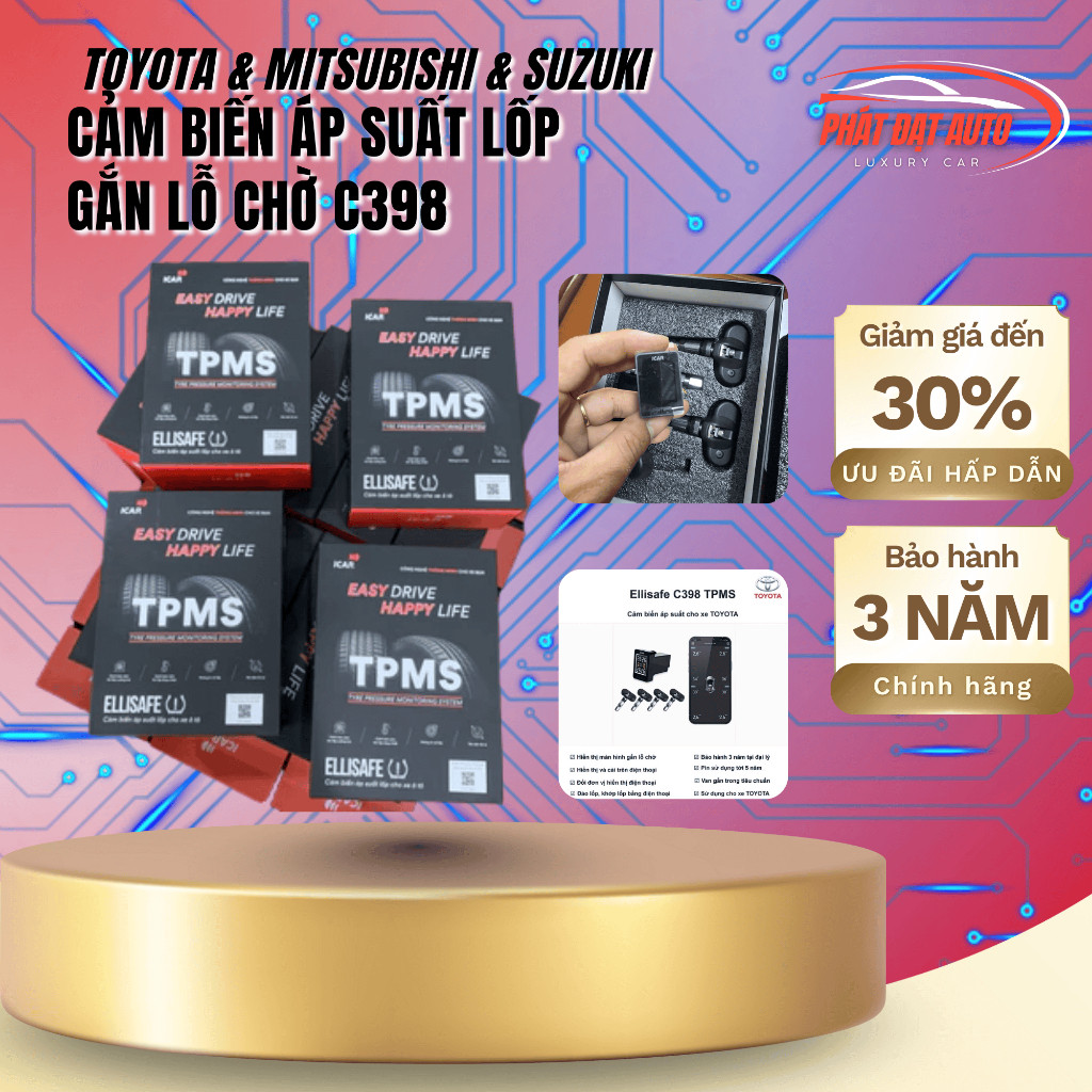 Cảm biến áp suất lốp iCar C398 gắn lỗ chờ Toyota Mitsubishi Suzuki - LuxuryCars