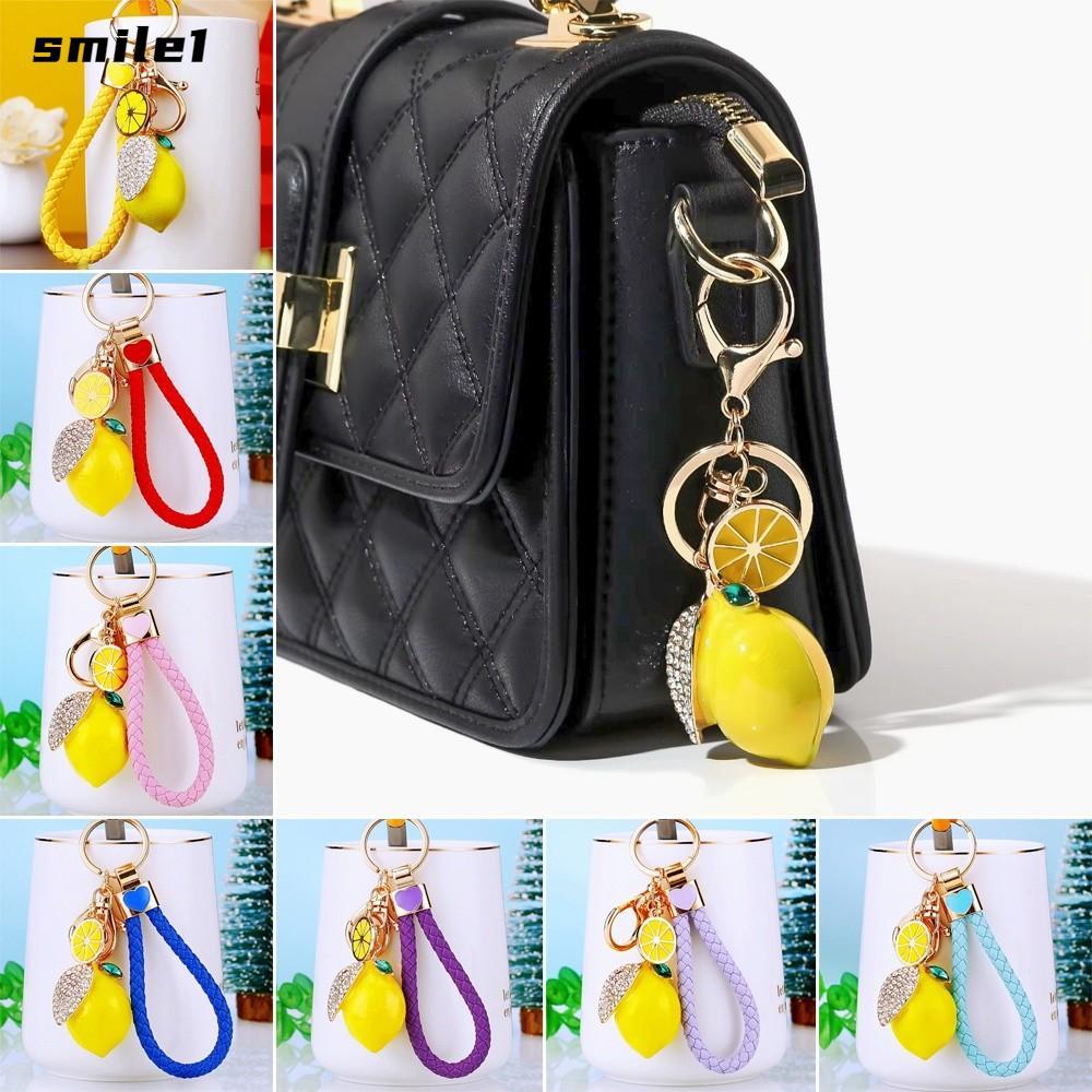 NHỎ ​​Nhẫn chìa khóa kim cương giả​​, Màu vàng tươi​​ Đá lấp lánh​​ Móc khóa chanh​​, ​​Nhẹ nhàng​​ 