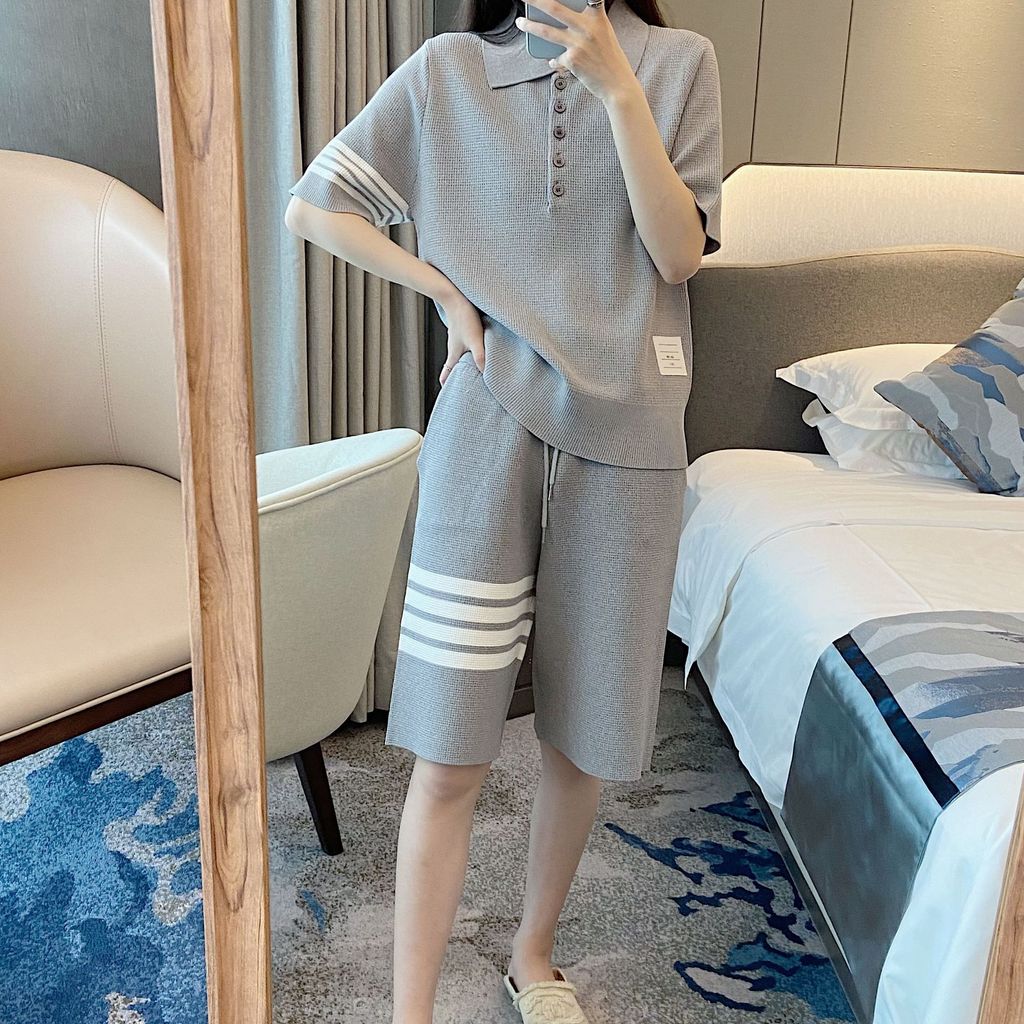 ZJBC TM Academy Style Knitwear polo Striped Turn-down Collar Women's Shirt T Shirt ins Slimming Loos