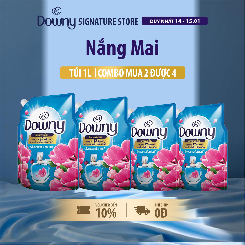 [DOWNY] Combo 4 Nước Xả Vải DOWNY Nắng Mai Túi 1L